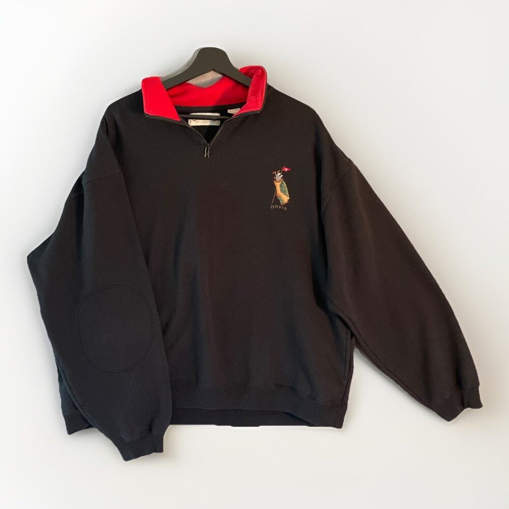 Orvis Men's Vintage 90s 1/4 Zip Pullover Sweater Preppy Golf Elbow Patch XXL